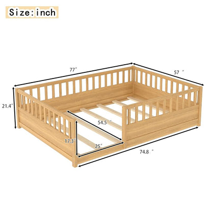 Montessori Floor Bed Full Size with High Guardrails – Natural + Full (Bellemave)