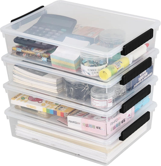 Wekioger 6 Quart Clear Organizer Box - Plastic Storage Bin with Lid | Set of 4 for Easy Organization