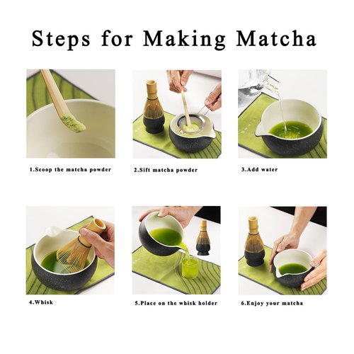 ChefBee 8PCS Matcha Whisk Set - Ceramic Matcha Tea Bowl Kit Set Includes Bowl, Whisk and Chasen Holder, Sifter, Bamboo Spoon & Scoop, Scoop Rest, Tea Towel, Christmas Macha Gift for Beginners Lovers