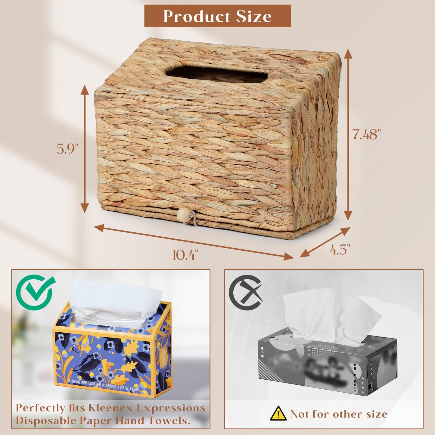 Water Hyacinth Hand Towel Box Cover Compatible with Disposable Paper Hand Towels, Wicker Paper Towel Holders, Hand Towel Holder for Bathroom, Car, Tabletop, by YANGQIHOME