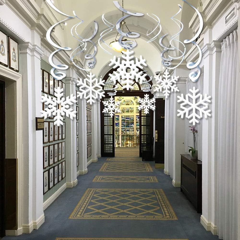 Omgouue Christmas Snowflake Hanging Swirl Decorations - 42Ct Frozen Winter Wonderland Party Supplies