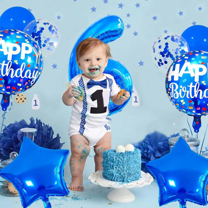 Skiennix 6 Balloon Number - Dark Blue Confetti Latex Balloon for Kids' Birthday Party Decor