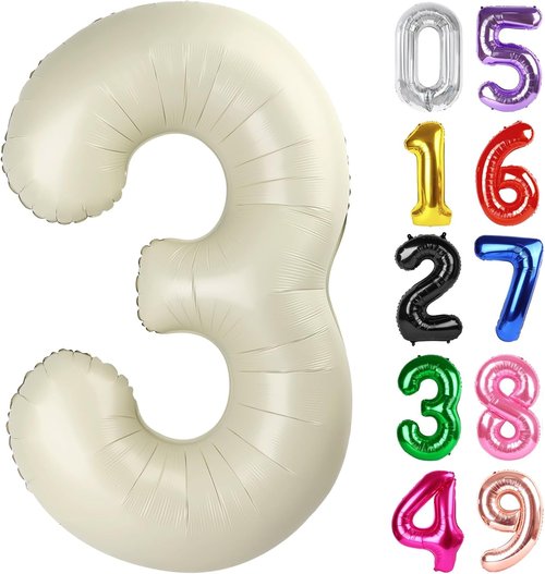 Cream Number 3 Balloon - 40 Inch Birthday Celebration Decoration for Kids & Adults | Perfect for 3rd Birthday Parties