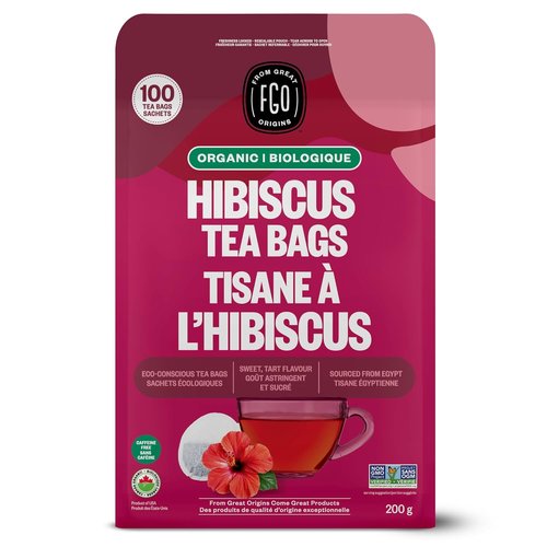 FGO Organic Hibiscus Tea - Caffeine-Free Eco-Conscious Tea Bags | 100 Count Pack