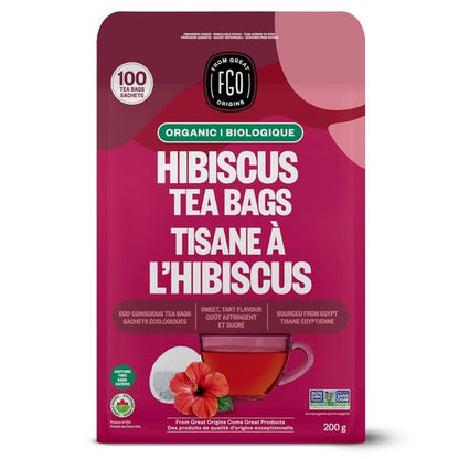 FGO Organic Hibiscus Tea - Caffeine-Free Eco-Conscious Tea Bags | 100 Count Pack
