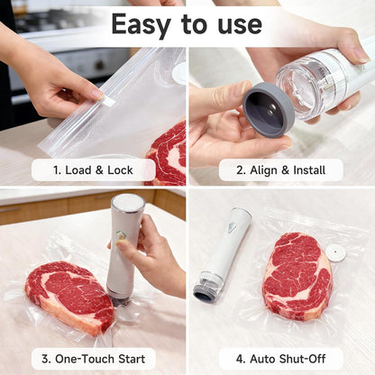 Skiennix Handheld Vacuum Sealer - Keep Food Fresh 5X Longer | Compact Design with 30 Reusable Pouches