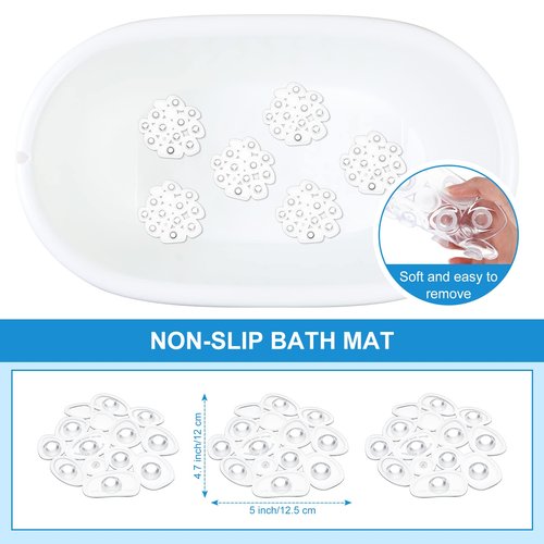 Riakrum 12 Counts Pebble Bath Treads Non Slip Bathtub Stickers with Suction Cups Pebble Non Slip Mat for Smooth Surface Shower Floor Mat, Provides Traction Machine Washable(Transparent)