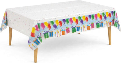 Party Dimensions Table Cover - Disposable Plastic Tablecloths with Balloons & Candles Design | 54" x 96", 12-Pack for Birthday Parties
