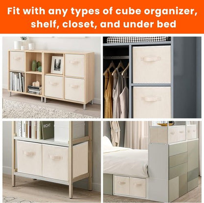 Criusia Storage Cubes - 11-Inch Heavy-Duty Fabric Organizers | 8-Pack Collapsible Bins for Clothes, Toys & Blankets - Beige