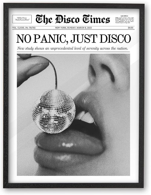 iHery Premium Natural Black Oak Wood Framed Wall Art - Retro Cherry Disco Ball Design | 16x20in for Dorm & Living Room
