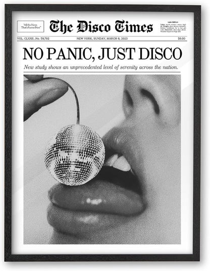 iHery Premium Natural Black Oak Wood Framed Wall Art - Retro Cherry Disco Ball Design | 16x20in for Dorm & Living Room