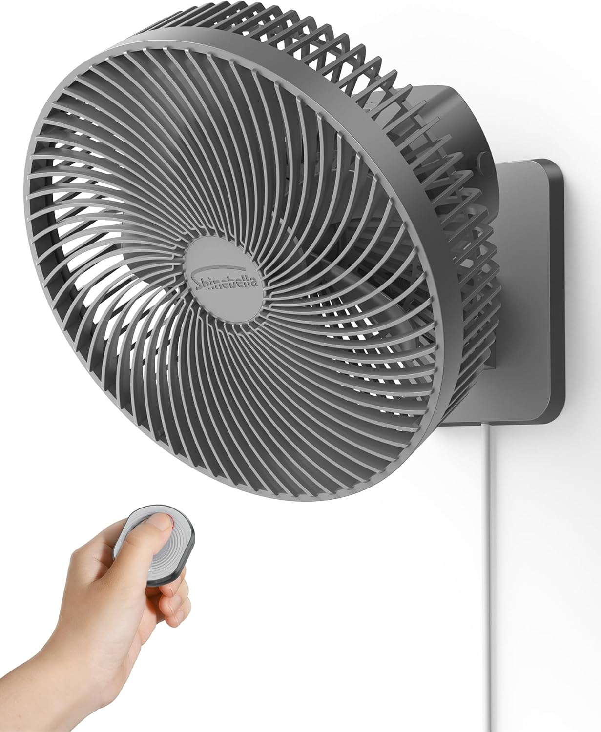 Shinebella 10-Inch Oscillating Wall Fan - Portable Remote-Controlled Fan with 90° Oscillation, 4 Speeds, Grey