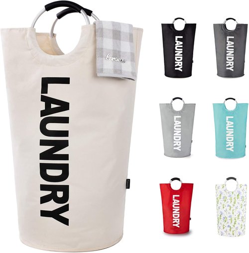 Caroeas 125L Laundry Basket - Large Collapsible Hamper with Padded Handles | Beige, Free-Standing Design