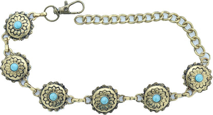 Skiennix Women's Western Antique Metal Boot Chain Anklet - Turquoise Blue Bead Flower Charm