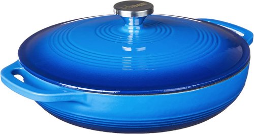 Lodge Essential Enamel Braiser - Induction-Safe & PFAS-Free Cookware - 3.5 Quart, Caribbean Blue