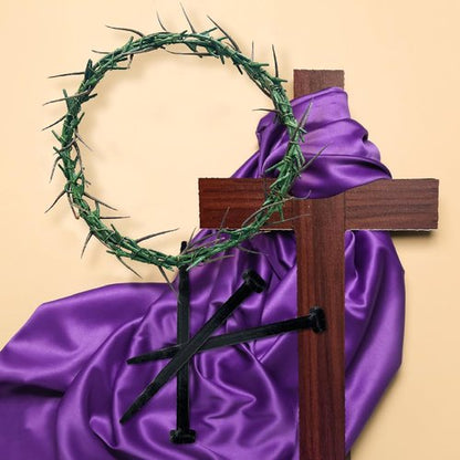 Crown of Thorns Set - 8 Pcs Religious Props for Good Friday Decor | Includes Thorn Crown, Nails & Whip