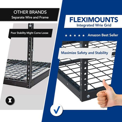FLEXIMOUNTS Overhead Garage Storage Rack - Adjustable Ceiling Mount | 3x6 ft, 900 lbs Capacity, Black