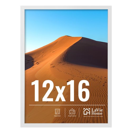 LaVie Home 12x16 Picture Frame for Wall Display, 12x16 White Picture Frame with HD Plexiglas, 12 x 16 Poster Frame 1 Pack, Display Frame for Vertical or Horizontal, Classic Collection