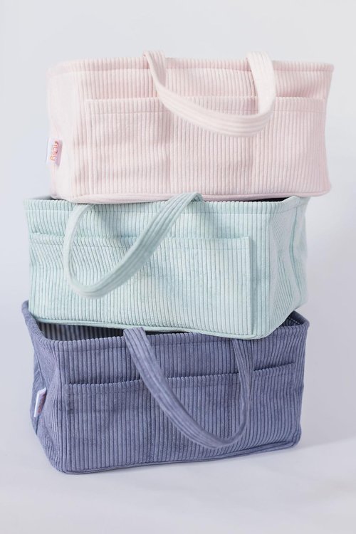 Itsy Bitsy Tot Diaper Caddy Organizer - Baby Pink Curdoroy Baby Storage Bin for Nursery & Car | Baby Shower Basket & registry Essential