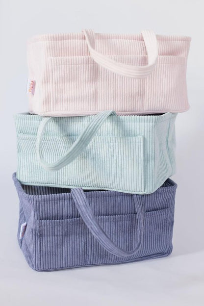Itsy Bitsy Tot Diaper Caddy Organizer - Baby Pink Curdoroy Baby Storage Bin for Nursery & Car | Baby Shower Basket & registry Essential