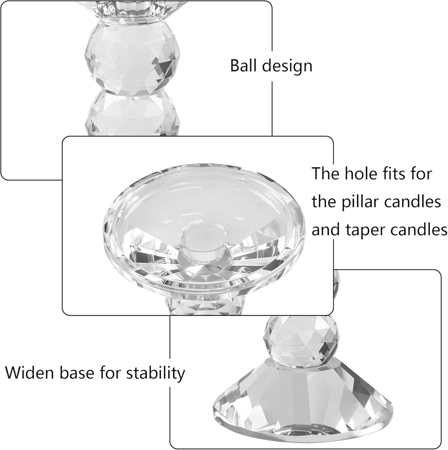 Skiennix 2-Pack Crystal Candle Holders - Elegant Clear Taper & Pillar Candlesticks | 4.9in Tall Home Decor