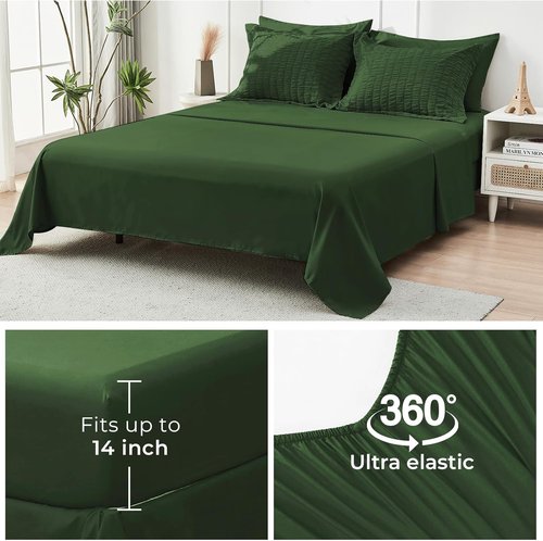 HYMOKEGE California King Comforter Set - Dark Green Seersucker 7-Piece Luxury Bedding | All Season Essentials