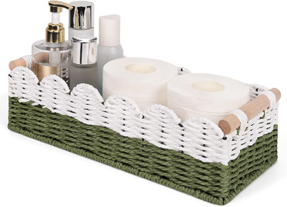 Regine Switzerland Scalloped Edge Toilet Paper Storage Basket - Handwoven Paper Rope Design | Perfect for Bathroom Decor & Over Toilet Storage