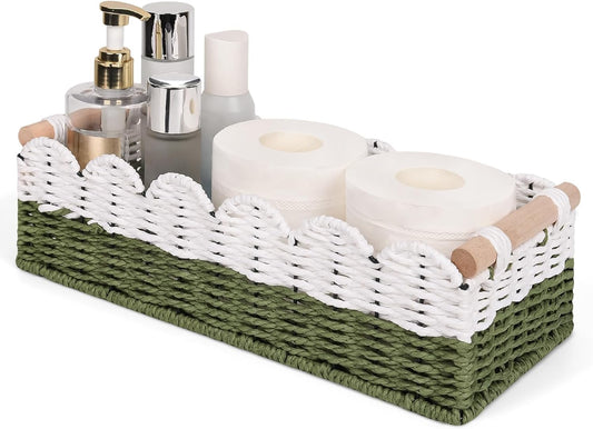 Regine Switzerland Scalloped Edge Toilet Paper Storage Basket - Handwoven Paper Rope Design | Perfect for Bathroom Decor & Over Toilet Storage