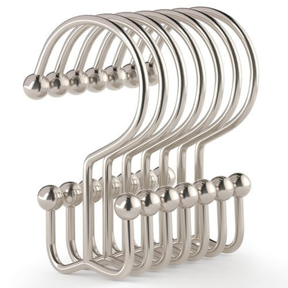 Goowin Shower Curtain Hooks, 12 Pcs Shower Curtain Rings, Durable Shower Curtain Rings Rust Proof, Double Glide Shower Rings for Curtain, Simple Shower Hooks for Shower Curtain & Liner, Brush Nickel