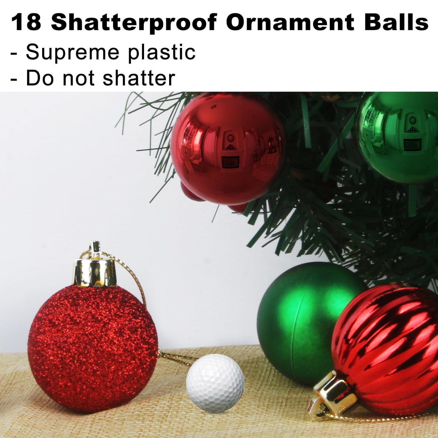 Red & Green 3.2" Large Christmas Balls - Christmas Tree Decoration Ornaments Shatterproof Hanging Balls for Birthday Halloween Holiday Wedding Decorations Set of 18pcs