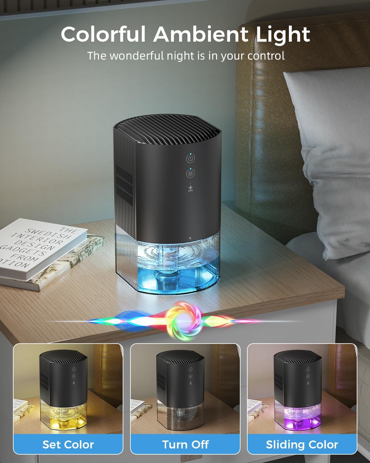 Skiennix Portable Dehumidifier - Ultra Quiet, Energy Saving with Auto Shut Off & Colorful Light | 35 OZ for Home, RV, Office