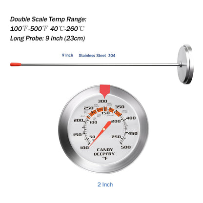 Skiennix Candy Thermometer - 2 Inch Large Dial & 9 Inch Stainless Steel Probe | Perfect for Frying, Desserts, and BBQ