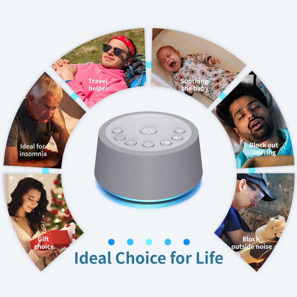 SoundLegend White Noise Machine - 32-Level Volume, 30 Soothing Sounds, 12 Color Lights | Compact Travel Gift