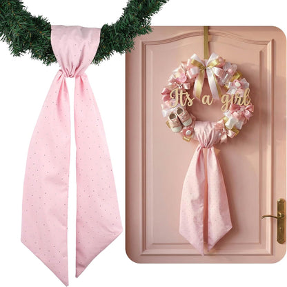 YKW Pink Rhinestone Wreath Sash - Sparkling 54x5 Inch Ribbon for Baby Shower & Wedding Decor