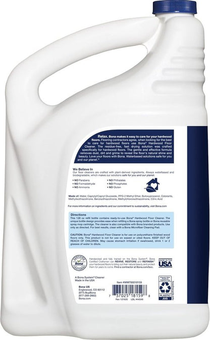 Bona Hardwood Floor Cleaner Refill - 4-Pack for Streak-Free Shine & Easy Cleaning