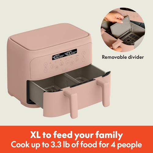 Bella 4 Qt TriZone Air Fryer - Dual Basket Design with Removable Divider & Digital Touchscreen | 1200 Watt, Blossom Color