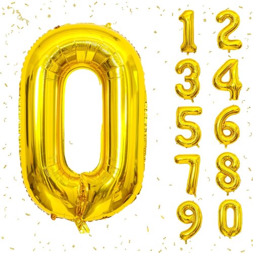Gold Number 0 Balloon by Mylar - 40 Inch Helium Foil Balloon for Birthday & Anniversary Decor