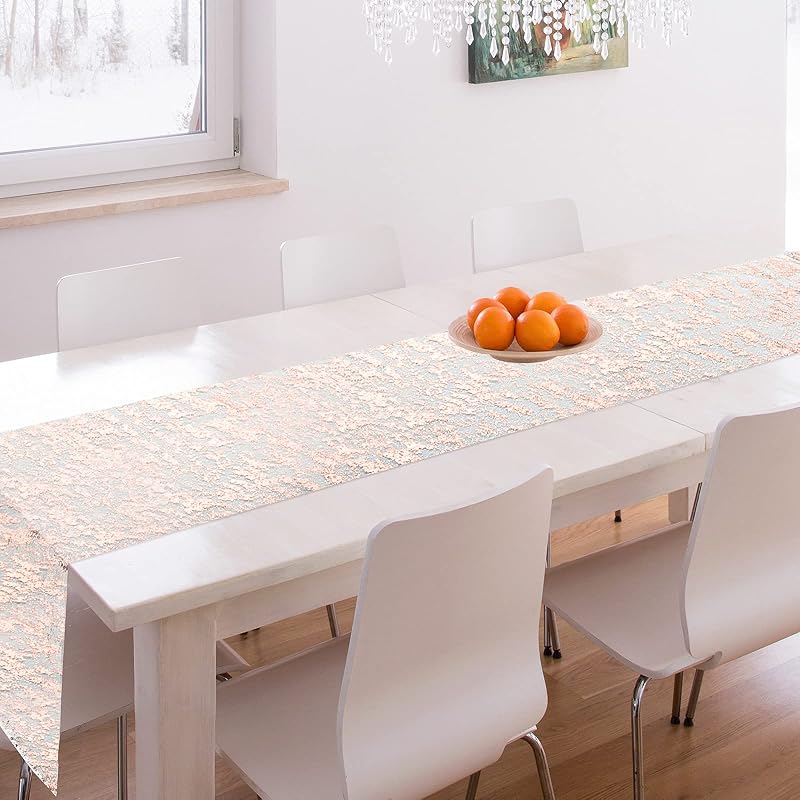 Rose Gold Table Runner Set 3 Pcs 11 x 84 Inch Mesh Sequin Distinctive Elegant