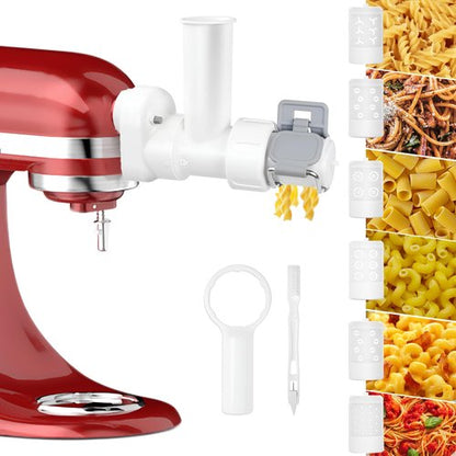 Gourmet 6 IN 1 Pasta Maker Attachment for Kitchenaid Stand Mixer with 6 Different Shapes of Pasta Outlet & Cleaning Brush, Durable Pasta Press Attachments for Kitchen Aid Accessories, Dishwasher Safe