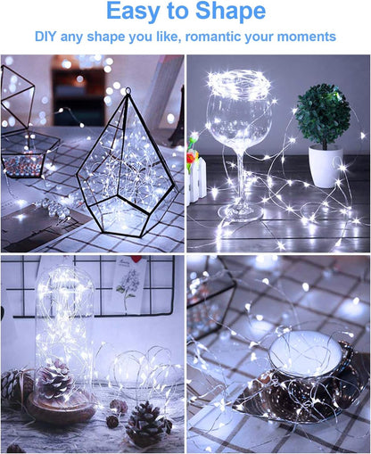 Skiennix 20 Pack Fairy Lights - Battery Operated 3.3ft Mini String Twinkle Copper Wire | Cool White for Weddings & Parties