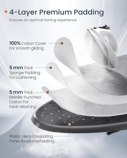 SONGMICS Ironing Board - Foldable & Height Adjustable Up to 35 Inches | 4-Layer Cover & Iron Rest - Dove Gray