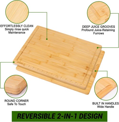 JINGNING Wooden Cutting Board Set of 3 - Anti-Cut Chopping Boards with Ruler | Small, Medium, Large
