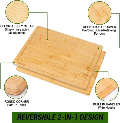 JINGNING Wooden Cutting Board Set of 3 - Anti-Cut Chopping Boards with Ruler | Small, Medium, Large