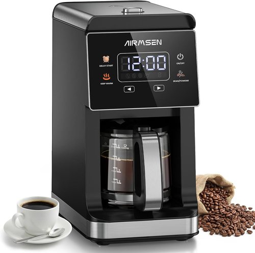 AIRMSEN Grind & Brew Coffee Maker - Programmable 5-Cup Capacity with Built-in Grinder & Auto Keep Warm