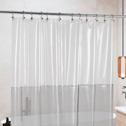 Shower Curtain Liner with 3 Magnets - Heavy Duty PEVA Plastic Shower Curtain for Bathroom, Waterproof Vinyl & See Through Liner, Metal Grommets - Color Block Clear/Black, 72x72