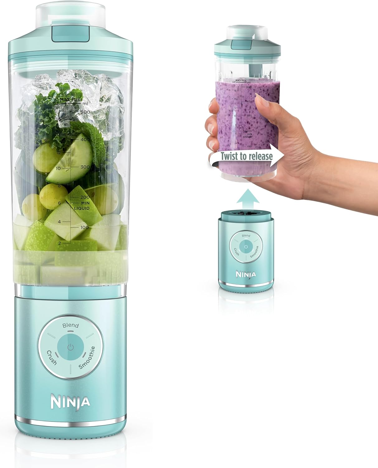 Ninja Blast Max Portable Blender - Cordless 22oz Personal Smoothie Maker | Ice Crush & Dishwasher Safe, Sea Glass