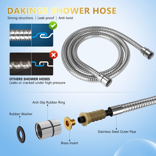 DAKINGS 6 Spray Modes High Pressure Handheld Showerhead Set Upgraded 5 Inches Shower Head with Handheld Spray Premium Chrome Handheld Shower Head 60 Inches Stainless Steel Hose-1-Min Install