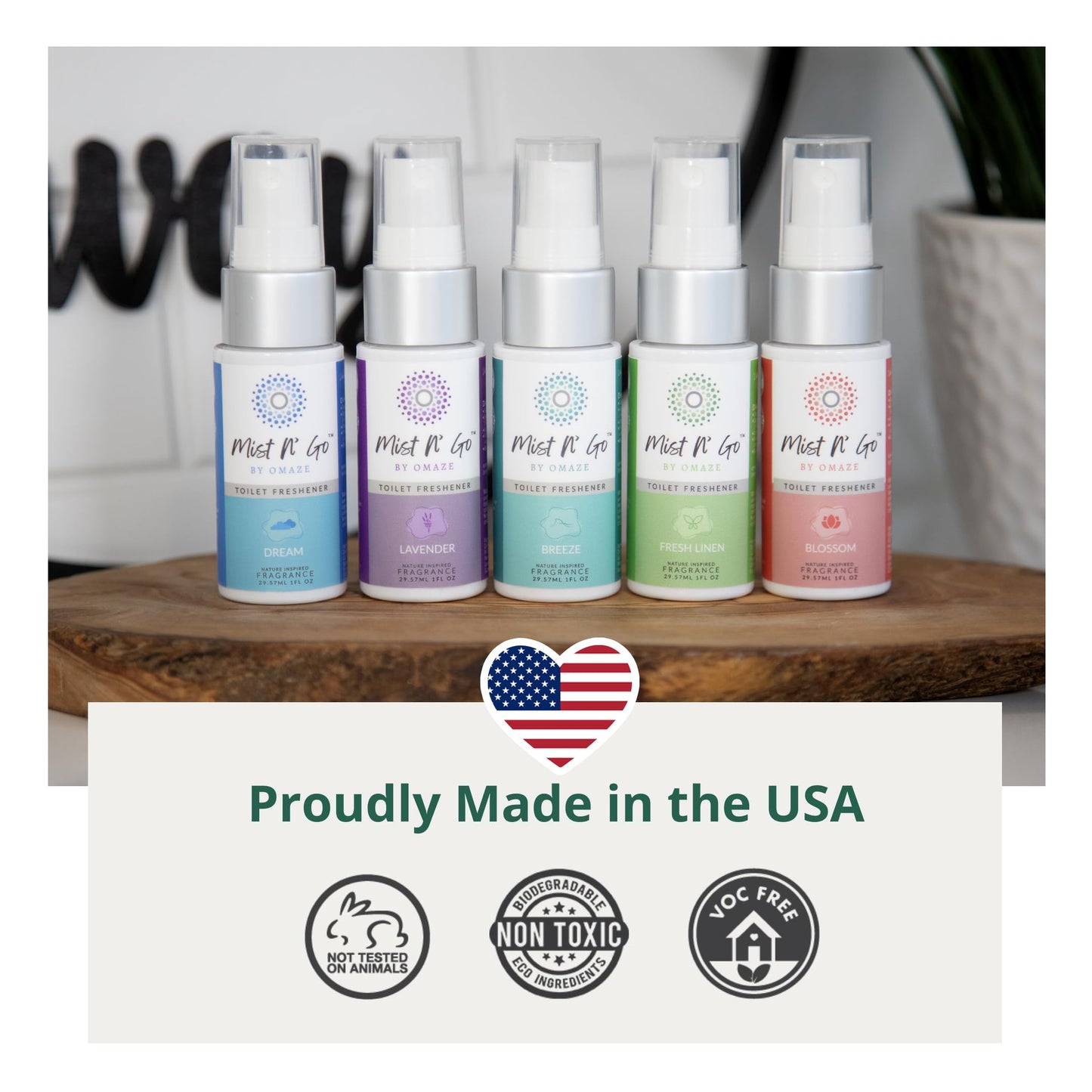 Mist N’ Go by Omaze Travel Bathroom Spray for Toilet Spray Odor Eliminator - Travel Toilet Spray for Bathroom Air Freshener Spray for Bathroom Deodorizer - Lavender Travel Size (1oz x2)
