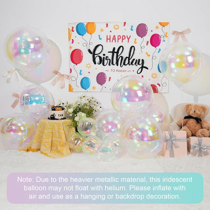 Skiennix 12Pcs Iridescent Round Foil Balloons - Holographic 4D Clear Balloons for Birthday & Wedding Decor
