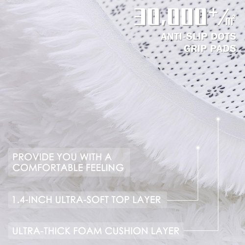 OLANLY 2x6 Machine Washable Runner Rugs for Hallway, Soft Fluffy Shaggy Bedside Rugs for Bedroom, Living Room, Indoor Floor Carpet for Kids Girls and Boys, Nursery Rooms, Home Decor Aesthetic, White